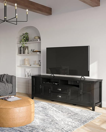 SIMPLIHOME Burlington SOLID WOOD 72 Inch Wide Transitional TV Media Stand in Black for TVs up to 80 Inches, For the Living Room and Entertainment Center - LeafyLoom