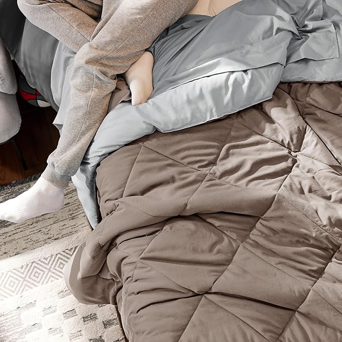 Bedsure Taupe Twin Comforter Set - 5 Pieces Twin Bed in a Bag, Extra Long Twin Bed Set with Comforters, Sheets, Pillowcase & Sham, Twin Bedding Sets - LeafyLoom