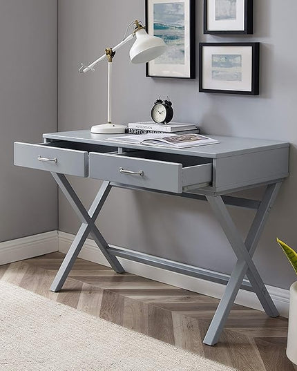 Linon Grey Campaign Style Sawyer Desk - LeafyLoom