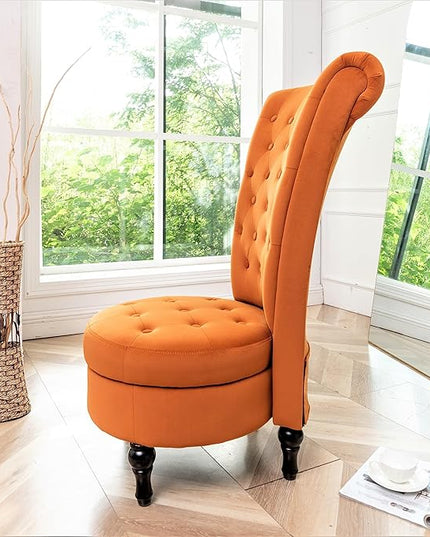 Red Orange Velvet Accent Chair for Vanity with Storage and Luxurious Upholstery, Retro Design and Versatile Usage for Livingroom, Bedroom, Lounge and Office - LeafyLoom