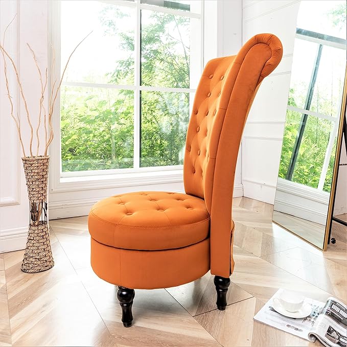 Red Orange Velvet Accent Chair for Vanity with Storage and Luxurious Upholstery, Retro Design and Versatile Usage for Livingroom, Bedroom, Lounge and Office - LeafyLoom