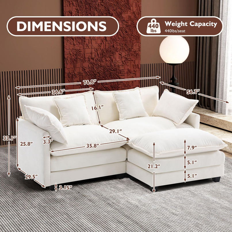 Ihanherry 111.4" L Shaped Modern Sofa Modular Sectional Cloud Couch with Ottoman, 4-Seat Chenille Deep Seat Sofa with Pillow for Living Room, Bedroom and Apartment, Beige LeafyLoom