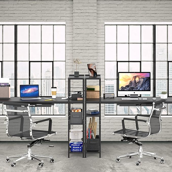 SHW 46-Inch Mission Desk with Side Shelf, 24" Deep, Black - LeafyLoom