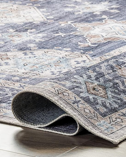 nuLOOM Finley Machine Washable Vintage Distressed Ultra Thin Area Rug, 3' x 5', Grey - LeafyLoom