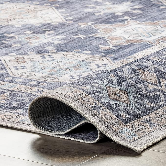 nuLOOM Finley Machine Washable Vintage Distressed Ultra Thin Area Rug, 3' x 5', Grey - LeafyLoom