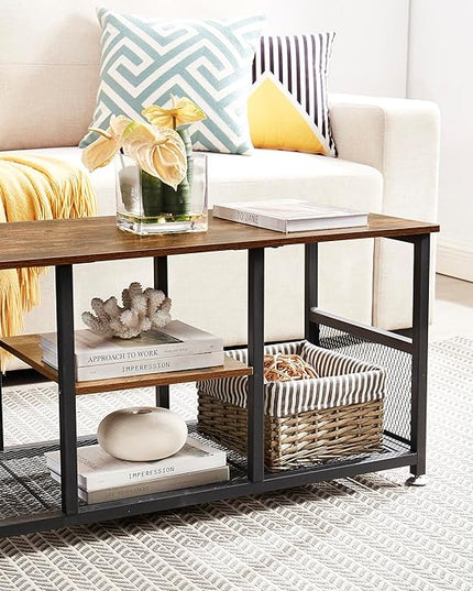 VECELO Industrial 39" TV Stand,3-Tier Console Table, Media Entertainment Center for 47 Inches Television, for Living Room Bedroom, Rustic Brown - LeafyLoom