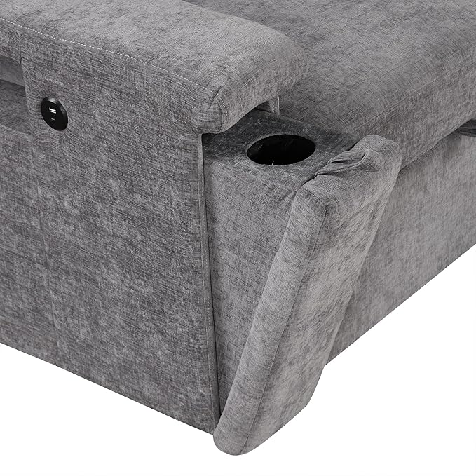 90.6'' L-shaped Modular Sectional Sofa with Storage Space, Ottoman and Pull-Out Bed, 6 Seat Upholstered Couch w/USB Ports & Cup Holders, for Living Rooms, Offices, Apartments, Gray, 90.6 Inch - LeafyLoom