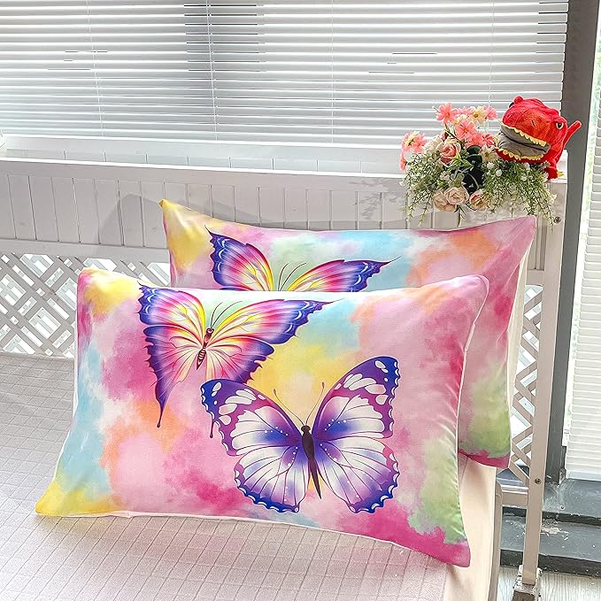 CVHOUSE Butterfly Bedding Set,Butterfly Comforter King,Butterfly Comforter Set for Girls Kids Teens,Butterflies Quilt Set with 1 Comforter and 2 Pillow Cases - LeafyLoom