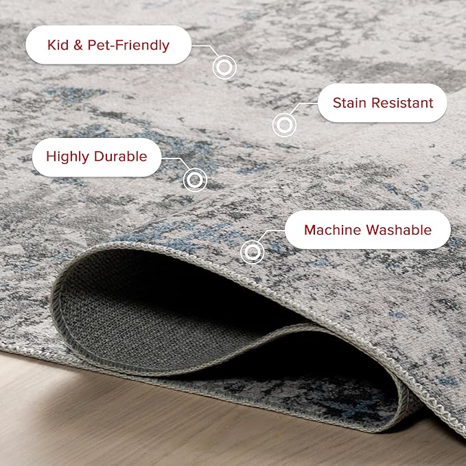 nuLOOM Dali Abstract Machine Washable Runner Rug, 2' 6" x 10', Grey - LeafyLoom