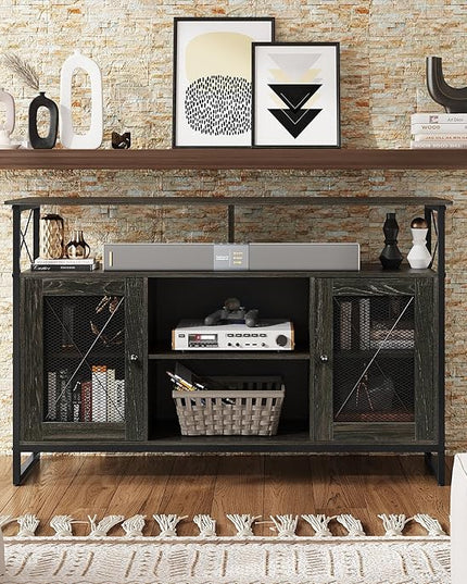 WLIVE TV Stand 55 inch TV,Tall Entertainment Center with Storage, Farmhouse Industrial TV Console for Bedroom Living Room, Charcoal Black - LeafyLoom