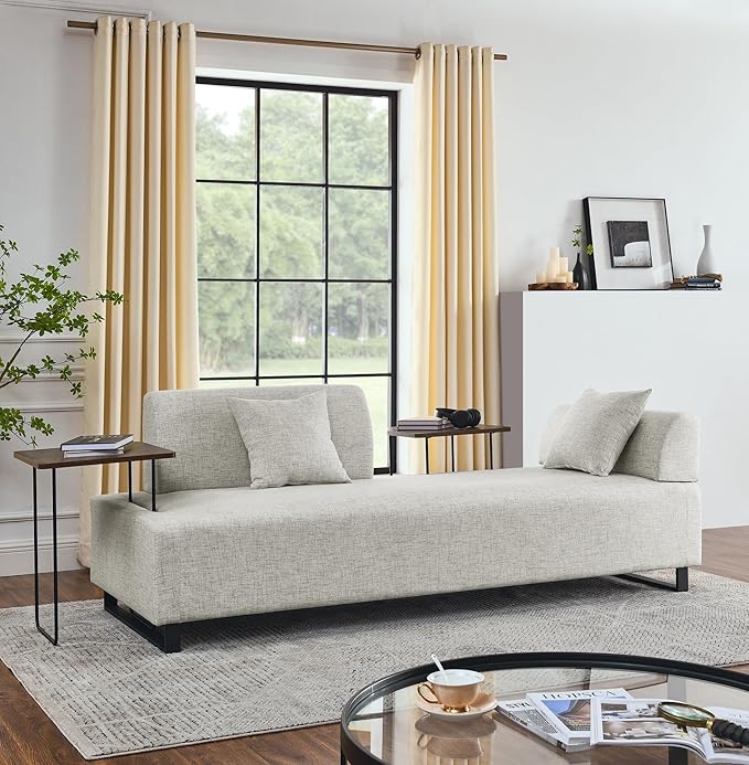 Morden Linen Upholstered 3 Seat Sofa Couch with Two End Tables and 2 Pillows, Free Transformation Removable Back and Armrests for Living Room, 86.25", Beige-395 - LeafyLoom