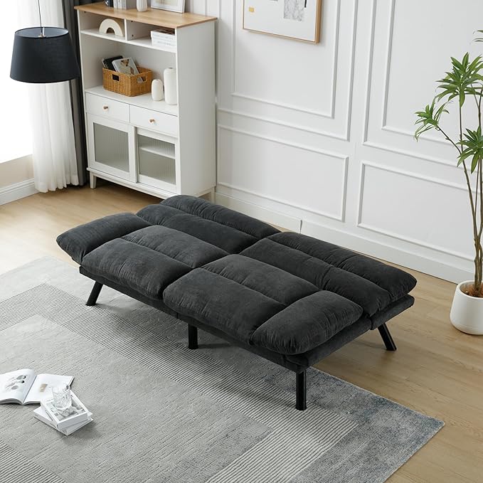 70.08" Modern Upholstered 2 Seaters Soft with Metal Feet,Accent Deep Seat Loveseat Double Sofas Couch w/Convertible Bed,for Dorm,Apartment,Studio,Office,Dark Gray - LeafyLoom