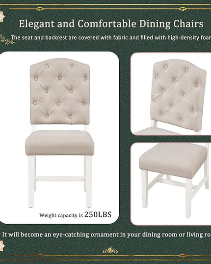 Small Dining Table Set for 4-6, Modern Round Extendable Table and Upholstered Chairs, X-Shaped Cross Base, Button Tufting Backrest, Retro Style Home Furniture for Small Spaces, Living Room - LeafyLoom