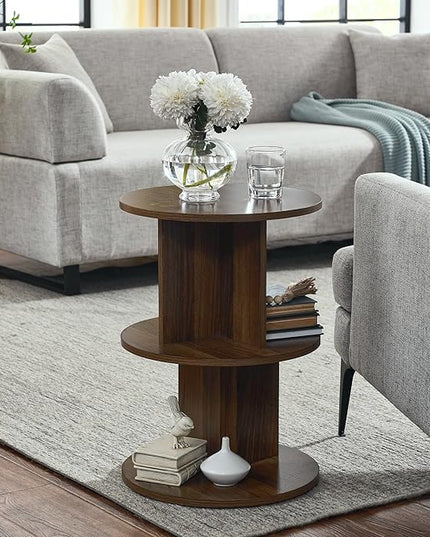 ECYIL Double Layered Independent Storage Rack, Full Circular Color Blocking Bookshelf, Suitable for Home, Office, Living Room, etc (walnut) - LeafyLoom