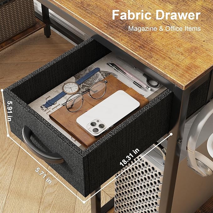 L Shaped Computer Desk with LED Light and Power Outlet, 47" Reversible L Shaped Desk with Monitor Stands and Drawers, Gaming Desk with Shelves and 2 Hooks for Home Office Bedroom - LeafyLoom