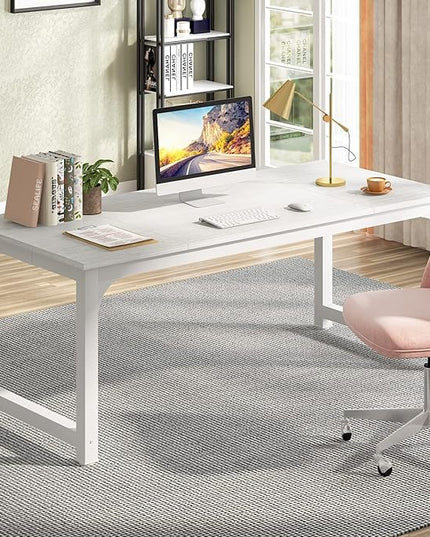 Tribesigns Modern Computer Desk, 70.8 x 31.5 inch Large Office Desk Computer Table Study Writing Desk Workstation for Home Office, White Metal Frame - LeafyLoom