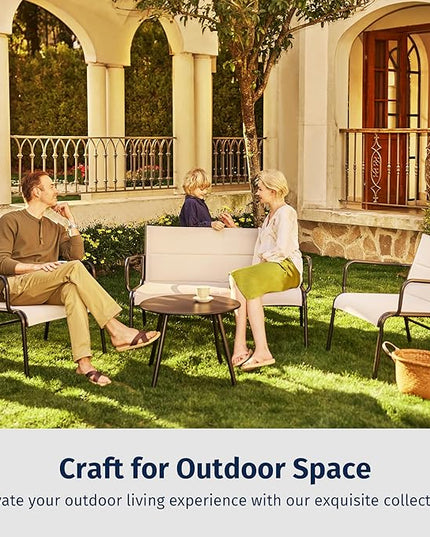 EAST OAK Outdoor Conversation Waterproof patio furniture set, 4-Pieces, Beige - LeafyLoom