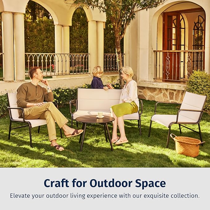 EAST OAK 4-Piece Patio Furniture Set, Waterproof Outdoor Furniture Set, Patio Sofa with Coffee Table for Balcony or Porch, 4 Seats Patio Conversation Sets for Backyard in Beige - LeafyLoom