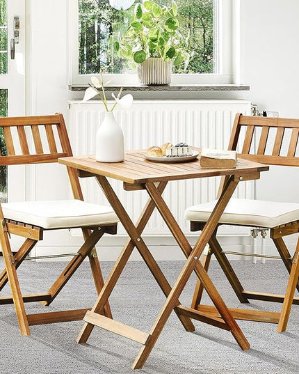 Square Table Heavy Duty 400lbs Capacity Patio Bistro Set 3 Piece Outdoor, Folding Chairs w/Cushion - LeafyLoom