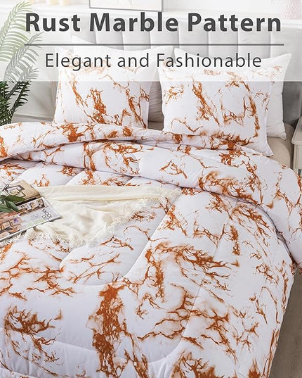 Litanika Rust Marble Comforter Queen(90x90lnch), 3Pieces(1 Marble Comforter and 2 Pillowcases) Soft Microfiber Comforter Bedding Set for Men and Women - LeafyLoom