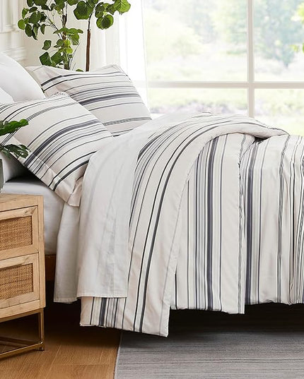 Southshore Fine Living, Inc. Twin Comforter Set, Down Alternative All-Season Striped Comforter with Matching Pillow Sham, Soft Coastal Bedspread for Twin or Twin XL Bed, Coastal Stripes Grey - LeafyLoom