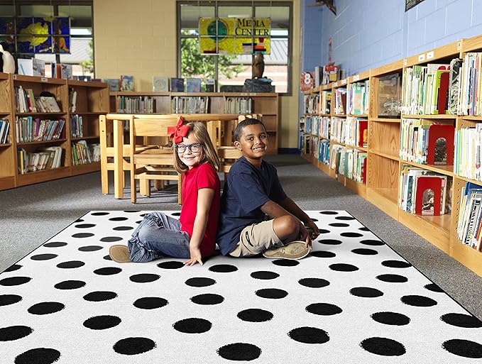 Flagship Carpets Schoolgirl Style Picasso Painted Dots Classroom Area Rug for Indoor Classroom Learning or Kid Bedroom Educational Play Mat, 7'6"x12', White - LeafyLoom