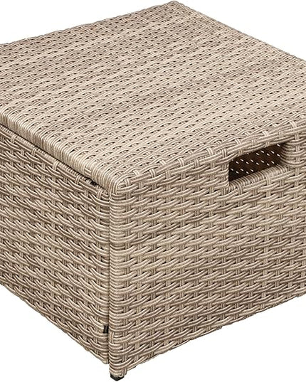 4-Piece Rattan Patio Furniture Sets, All Weather Outdoor Sectional Sofa Loveseat with Ottoman,Soft Cushions&Glass Table w/Shelf, Wicker Conversation Couch for Garden Backyard, Onesize, Gray - LeafyLoom