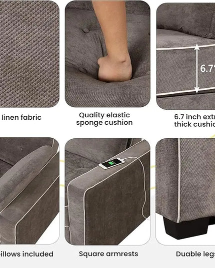 3 in 1 Multi-Functional Pull Out Sofa Bed , Linen Upholstered Convertible Sleeper Loveseat Couch Guest Daybed with Adjustable Backrest and Dual USB Charging Port for Living Room Office RV Furniture - LeafyLoom
