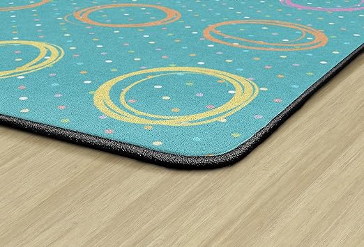 Flagship Carpets Smiley Circle Sampler Abstract Educational Area Rug for Kids Room Seating Décor, Children's Classroom, Play Carpet for Teaching and Playroom, Seats 20, 6' x 8'4", Blue & Multi - LeafyLoom