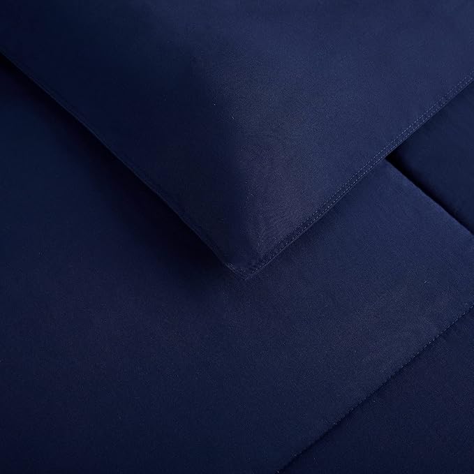 SERTA Simply Clean Ultra Soft Hypoallergenic Solid 2 Piece Comforter Set, Twin XL, Navy - LeafyLoom