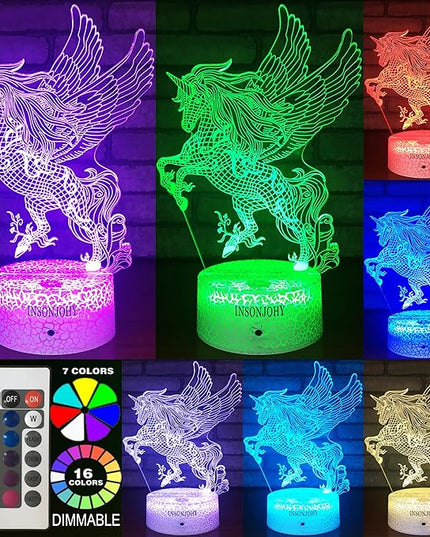 Unicorn Gifts Night Lights for Kids Night Light with Remote & Smart Touch 7 Colors + 16 Colors Changing Dimmable Unicorn Toys 3 4 5 6 7 8 9 Year Old Girl Boy Gifts (Unicorn Pegasus) - LeafyLoom