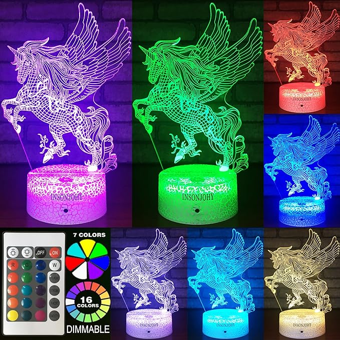 Unicorn Gifts Night Lights for Kids Night Light with Remote & Smart Touch 7 Colors + 16 Colors Changing Dimmable Unicorn Toys 3 4 5 6 7 8 9 Year Old Girl Boy Gifts (Unicorn Pegasus) - LeafyLoom