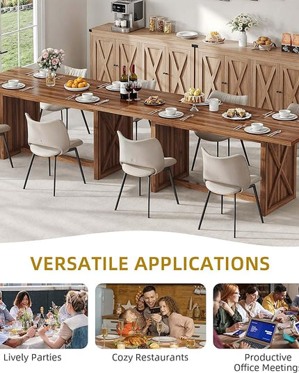 YITAHOME 70.8" Large Farmhouse Dining Table for 6 to 8 People, Rustic Style Wood Dinner Table, Rectangular Dining Table for Kitchen, Dining Room & Living Room, Brown - LeafyLoom