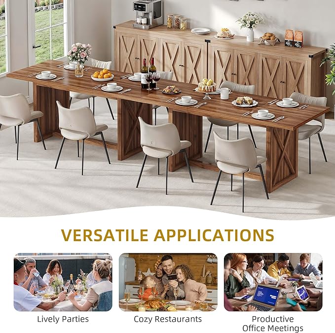 YITAHOME 70.8" Large Farmhouse Dining Table for 6 to 8 People, Rustic Style Wood Dinner Table, Rectangular Dining Table for Kitchen, Dining Room & Living Room, Brown - LeafyLoom