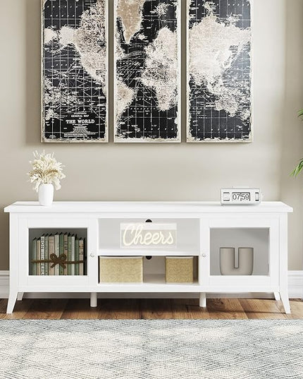 Lavish Home TV Stand-55-inch Storage Cabinet with 2 Cubbies and 2 Shelves-Entertainment Center for Living Room, Bedroom, or Entryway, 55", White - LeafyLoom
