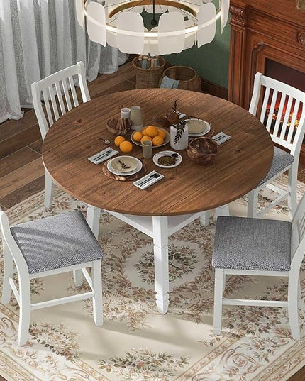 NicBex Dining Room Table Set for 4 Breakfast Nook Table Set 5-Piece Counter Height Dining Table Set in 2 Table Sizes with 4 Folding Leaves and 4 Upholstered Chairs for Dining Room, Espresso+White - LeafyLoom