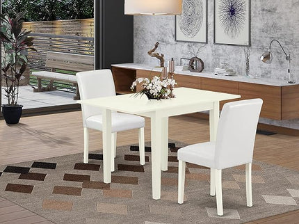 East West Furniture 1NDAB3-LWH-64 3 Piece Kitchen Set Contains a Rectangle Room Table with Dropleaf and 2 White Faux Leather Parsons Dining Chairs, 30x48 Inch - LeafyLoom