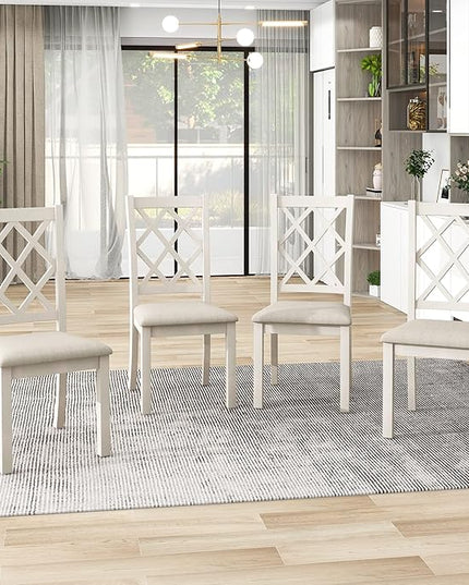 Mid-Century Style Round 4 Upholstered Chairs, Long-Lasting Solid Wood, Easy Clean & Assembly, Room, Kitchen, Small Place, 5 Piece Dining Table Set, Walnut 42 - LeafyLoom