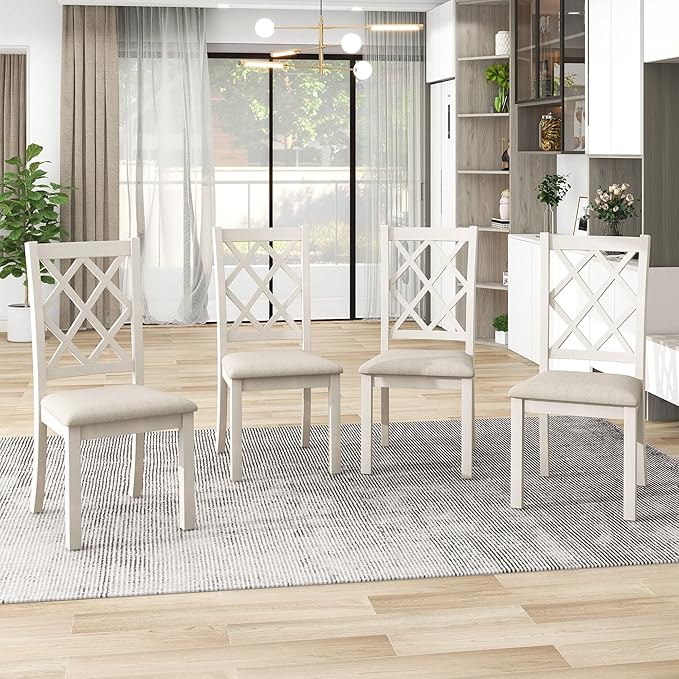 Mid-Century Style Round 4 Upholstered Chairs, Long-Lasting Solid Wood, Easy Clean & Assembly, Room, Kitchen, Small Place, 5 Piece Dining Table Set, Walnut 42 - LeafyLoom
