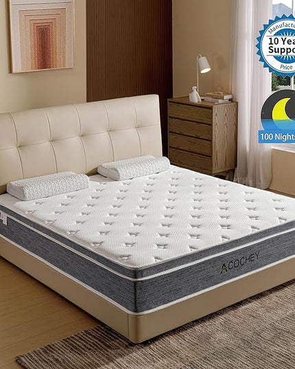 Acochey12 Inch King Mattress Memory Foam and Spring Hybrid King Size Mattresses,Medium Firm Feel Grey Mattress in a Box, Quality Comfort and Adaptive Support Breathable Cooling King Mattresses. - LeafyLoom