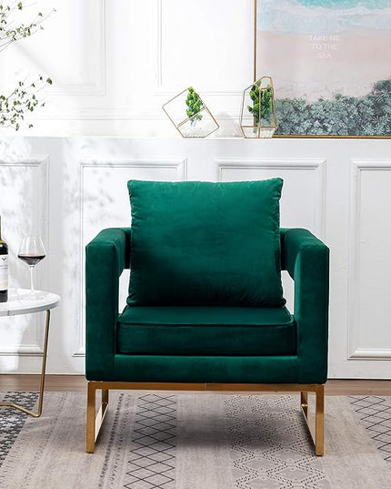 Roundhill Furniture Lenola Upholstered Accent Arm Chair, Green 27.5D x 29.75W x 34.5H in - LeafyLoom