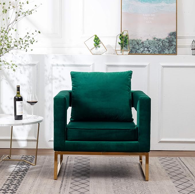 Roundhill Furniture Lenola Upholstered Accent Arm Chair, Green 27.5D x 29.75W x 34.5H in - LeafyLoom