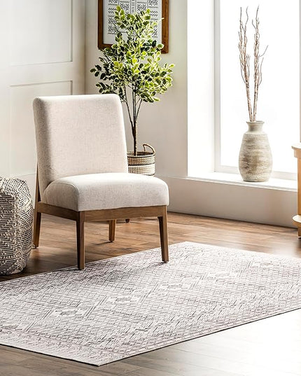 nuLOOM Hettie Transitional Tribal Machine Washable Ultra Thin Area Rug, 6' x 9', Light Grey - LeafyLoom