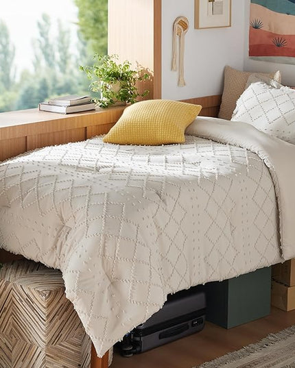 Bedsure Twin/Twin XL Comforter Set - Beige Boho Twin Extra Long Comforter Set for College, Shabby Chic Dorm Bedding Set, 2 Pieces Modern Farmhouse Bed Set, includes 1 Pillow Sham - LeafyLoom