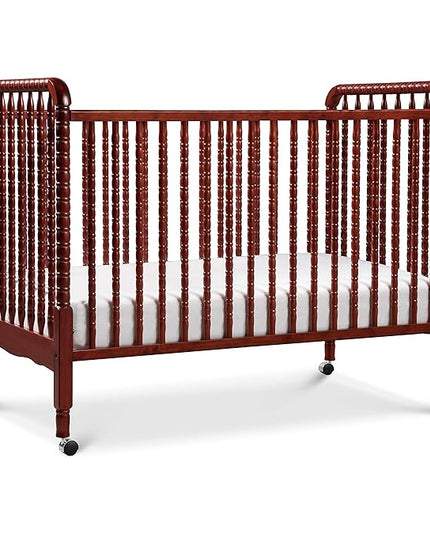 DaVinci Jenny Lind 3-in-1 Convertible Crib in Rich Cherry, Removable Wheels, Greenguard Gold Certified - LeafyLoom