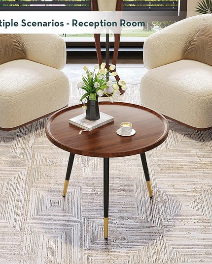 SAYGOER Round Coffee Table Small Modern Coffee Tables Rustic Farmhouse Center Table for Living Room Home Office Mid Century Accent Sofa Table Easy Assembly, Dark Brown - LeafyLoom