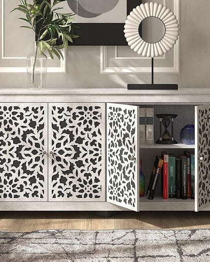 Galano Culbreath 4 Door Sideboard Buffet Cabinet with Storage and Adjustable Shelves, Storage Cabinet for Kitchen, Dining Room, Living Room, 15.67" D x 57.64" W x 30" H, Dusty Grey Oak - LeafyLoom