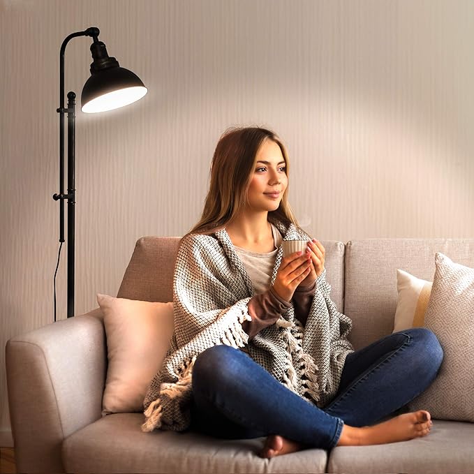 Brightech Dylan Industrial Floor Lamp for Living Rooms & Offices, Bright LED Floor Lamp – Charming Farmhouse Floor Lamp, Adjustable Head Standing Lamp for Bedroom Reading, Stunning Living Room Decor - LeafyLoom