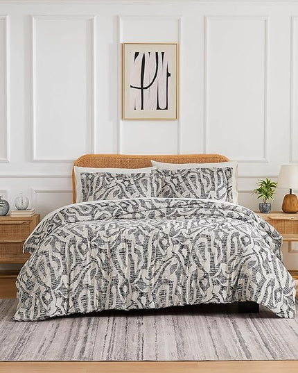Southshore Fine Living, Inc. Full/Queen Comforter Bedding Set, Down Alternative Floral Comforter with Matching Shams, Modern abstract print Microfiber Comforter, Fits Queen & Full Beds, Slate khari - LeafyLoom