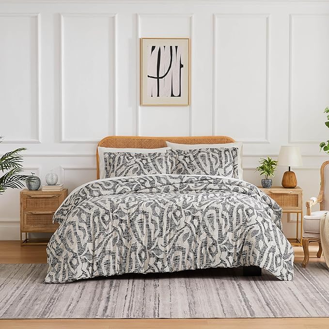 Southshore Fine Living, Inc. Full/Queen Comforter Bedding Set, Down Alternative Floral Comforter with Matching Shams, Modern abstract print Microfiber Comforter, Fits Queen & Full Beds, Slate khari - LeafyLoom